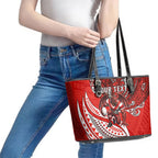 Personalised St George Illawarra Dragons Leather Tote Bag Polynesian Tribal Art Style With Fierce Red Dragon Mascot