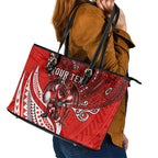 Personalised St George Illawarra Dragons Leather Tote Bag Polynesian Tribal Art Style With Fierce Red Dragon Mascot