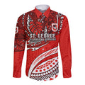 Personalised St George Illawarra Dragons Long Sleeve Button Shirt Polynesian Tribal Art Style With Fierce Red Dragon Mascot