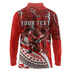 Personalised St George Illawarra Dragons Long Sleeve Polo Shirt Polynesian Tribal Art Style With Fierce Red Dragon Mascot