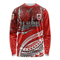 Personalised St George Illawarra Dragons Long Sleeve Shirt Polynesian Tribal Art Style With Fierce Red Dragon Mascot