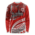 Personalised St George Illawarra Dragons Long Sleeve Shirt Polynesian Tribal Art Style With Fierce Red Dragon Mascot
