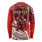 Personalised St George Illawarra Dragons Long Sleeve Shirt Polynesian Tribal Art Style With Fierce Red Dragon Mascot