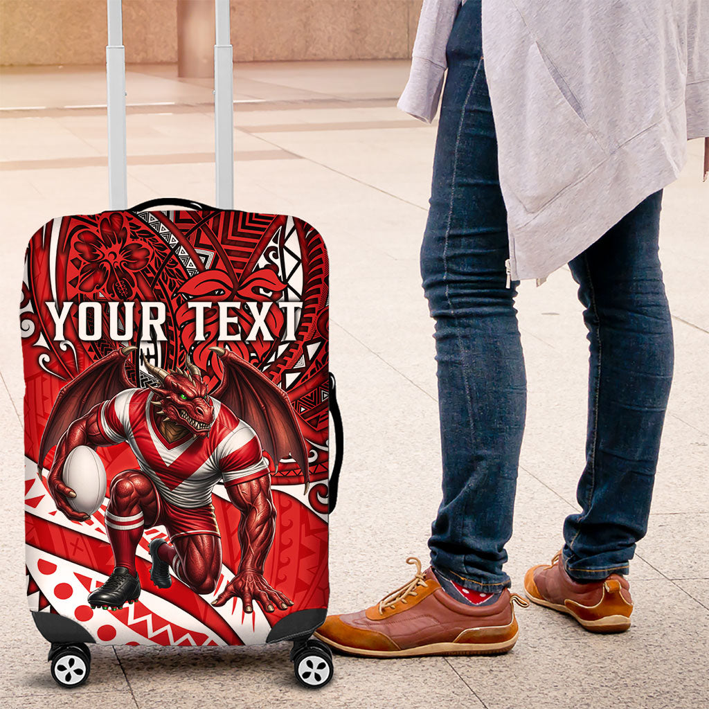 Personalised St George Illawarra Dragons Luggage Cover Polynesian Tribal Art Style With Fierce Red Dragon Mascot