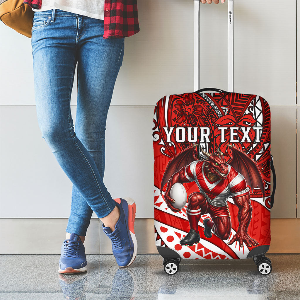 Personalised St George Illawarra Dragons Luggage Cover Polynesian Tribal Art Style With Fierce Red Dragon Mascot