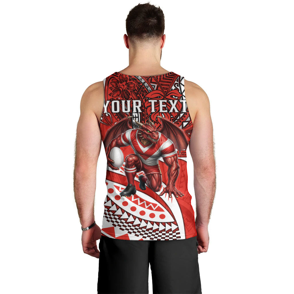 Personalised St George Illawarra Dragons Men Tank Top Polynesian Tribal Art Style With Fierce Red Dragon Mascot