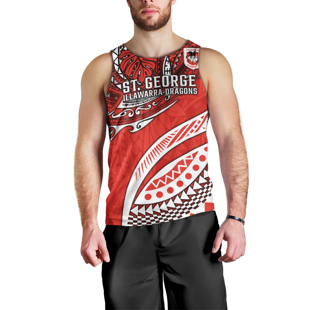 Personalised St George Illawarra Dragons Men Tank Top Polynesian Tribal Art Style With Fierce Red Dragon Mascot