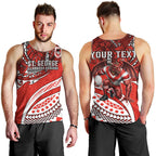 Personalised St George Illawarra Dragons Men Tank Top Polynesian Tribal Art Style With Fierce Red Dragon Mascot