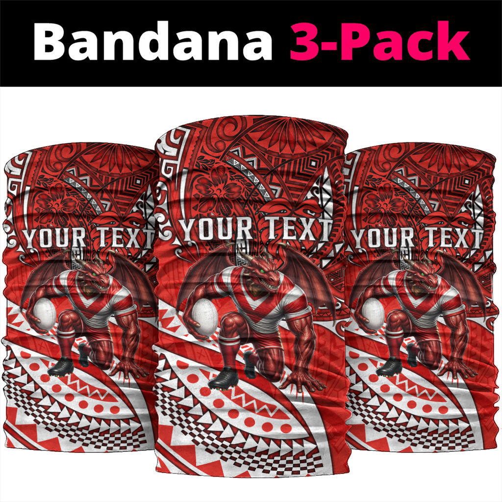 Personalised St George Illawarra Dragons Neck Gaiter Polynesian Tribal Art Style With Fierce Red Dragon Mascot