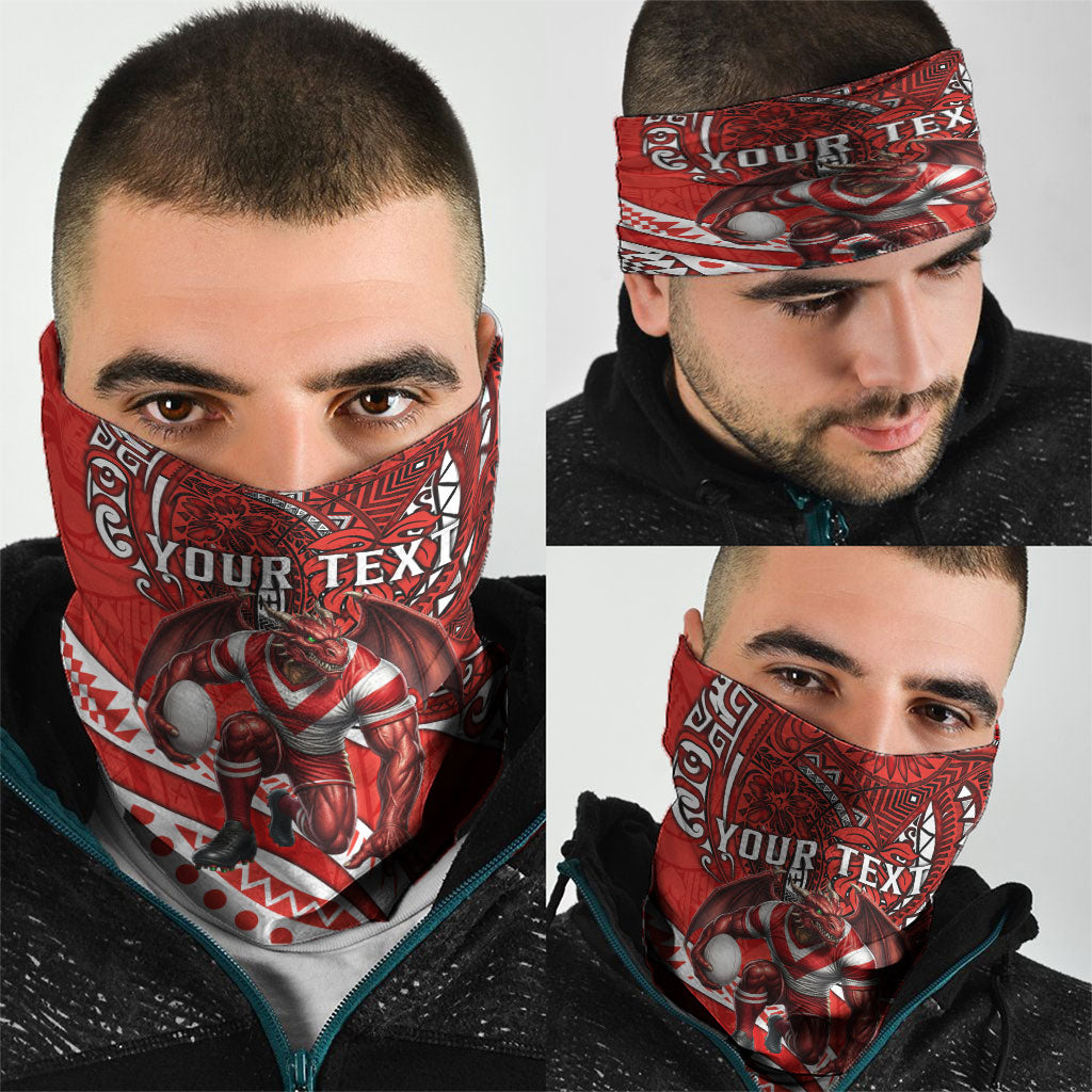 Personalised St George Illawarra Dragons Neck Gaiter Polynesian Tribal Art Style With Fierce Red Dragon Mascot