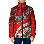 Personalised St George Illawarra Dragons Padded Jacket Polynesian Tribal Art Style With Fierce Red Dragon Mascot