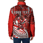 Personalised St George Illawarra Dragons Padded Jacket Polynesian Tribal Art Style With Fierce Red Dragon Mascot