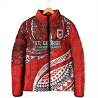 Personalised St George Illawarra Dragons Padded Jacket Polynesian Tribal Art Style With Fierce Red Dragon Mascot
