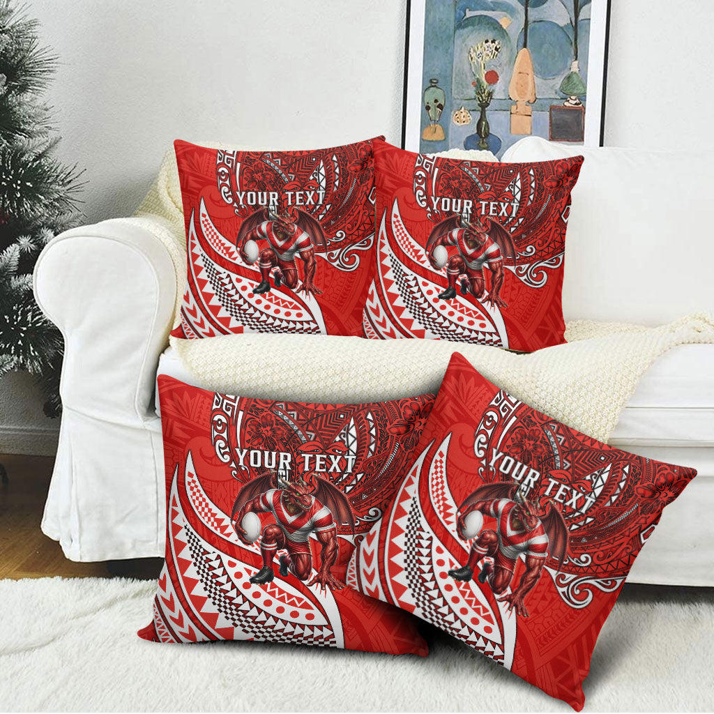 Personalised St George Illawarra Dragons Pillow Cover Polynesian Tribal Art Style With Fierce Red Dragon Mascot