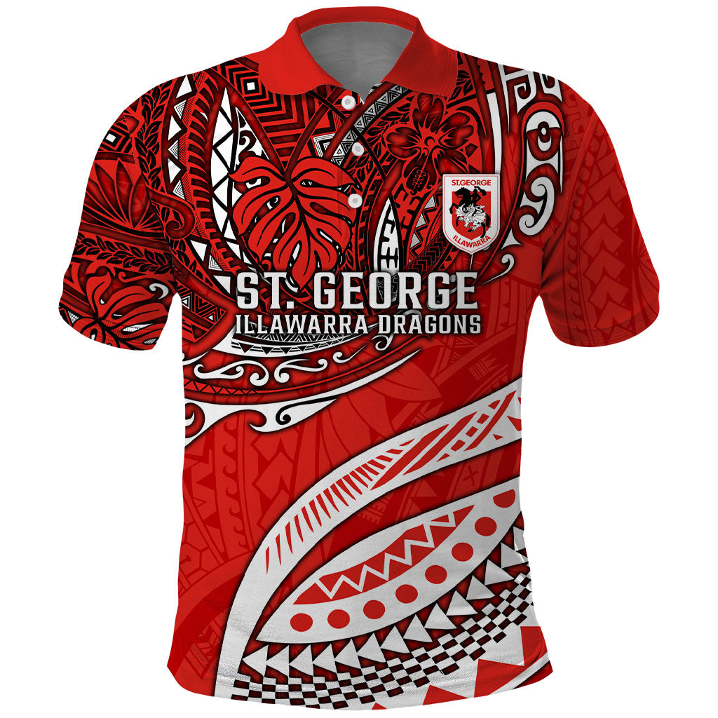Personalised St George Illawarra Dragons Polo Shirt Polynesian Tribal Art Style With Fierce Red Dragon Mascot