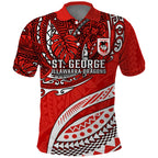 Personalised St George Illawarra Dragons Polo Shirt Polynesian Tribal Art Style With Fierce Red Dragon Mascot