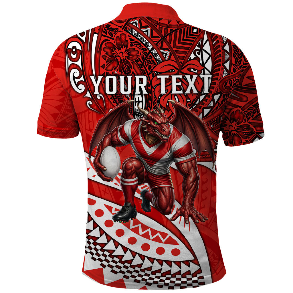 Personalised St George Illawarra Dragons Polo Shirt Polynesian Tribal Art Style With Fierce Red Dragon Mascot