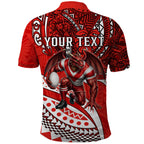Personalised St George Illawarra Dragons Polo Shirt Polynesian Tribal Art Style With Fierce Red Dragon Mascot