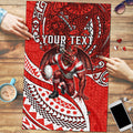 Personalised St George Illawarra Dragons Puzzle Polynesian Tribal Art Style With Fierce Red Dragon Mascot