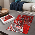 Personalised St George Illawarra Dragons Puzzle Polynesian Tribal Art Style With Fierce Red Dragon Mascot