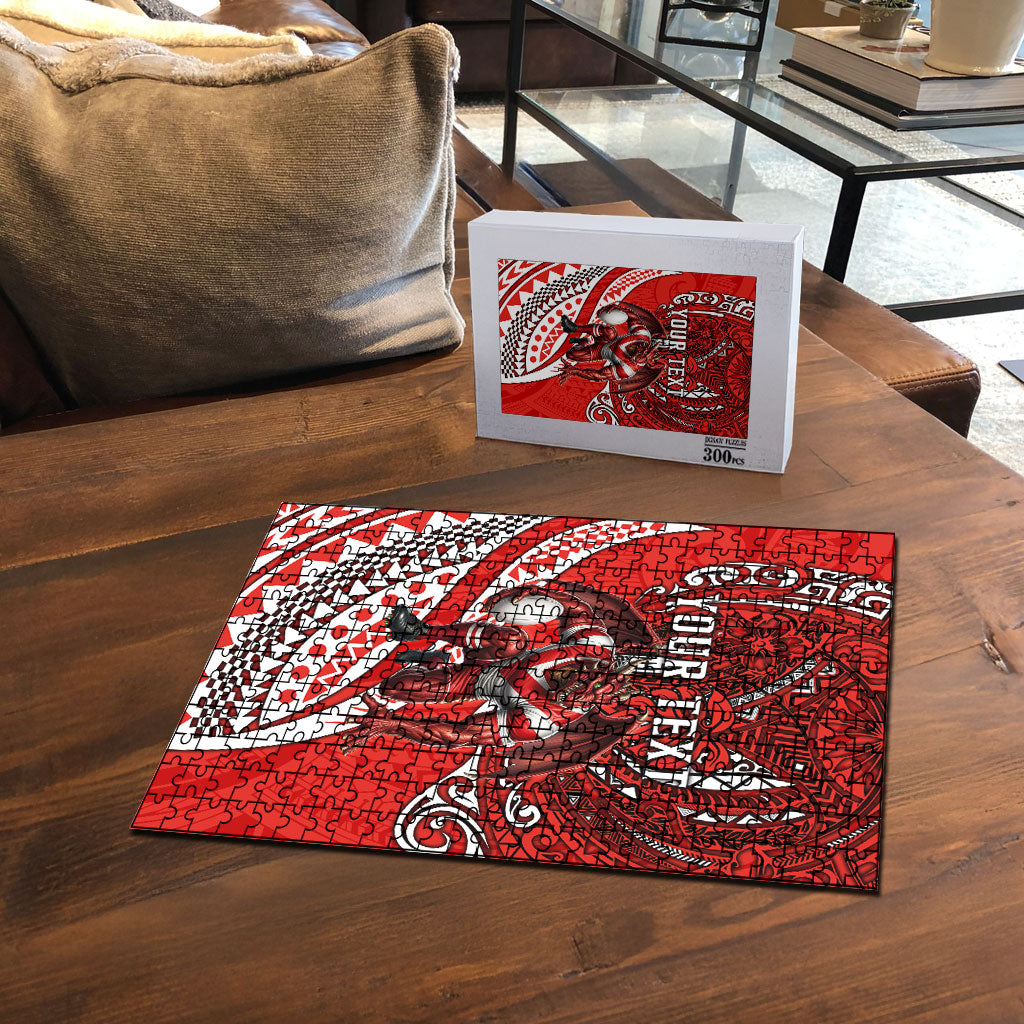 Personalised St George Illawarra Dragons Puzzle Polynesian Tribal Art Style With Fierce Red Dragon Mascot