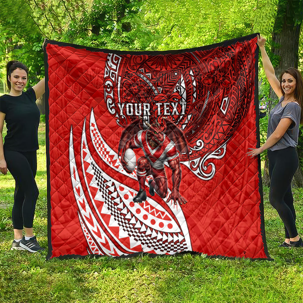 Personalised St George Illawarra Dragons Quilt Polynesian Tribal Art Style With Fierce Red Dragon Mascot
