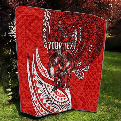 Personalised St George Illawarra Dragons Quilt Polynesian Tribal Art Style With Fierce Red Dragon Mascot