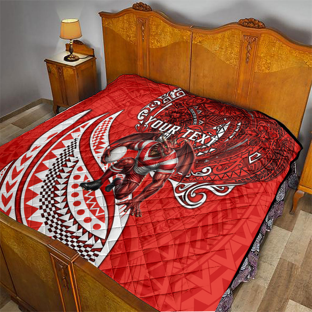 Personalised St George Illawarra Dragons Quilt Polynesian Tribal Art Style With Fierce Red Dragon Mascot