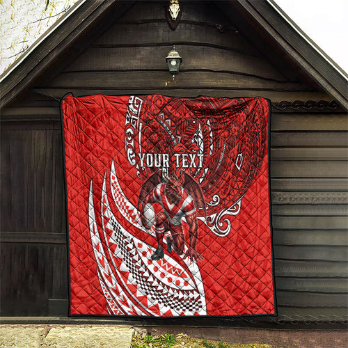 Personalised St George Illawarra Dragons Quilt Polynesian Tribal Art Style With Fierce Red Dragon Mascot