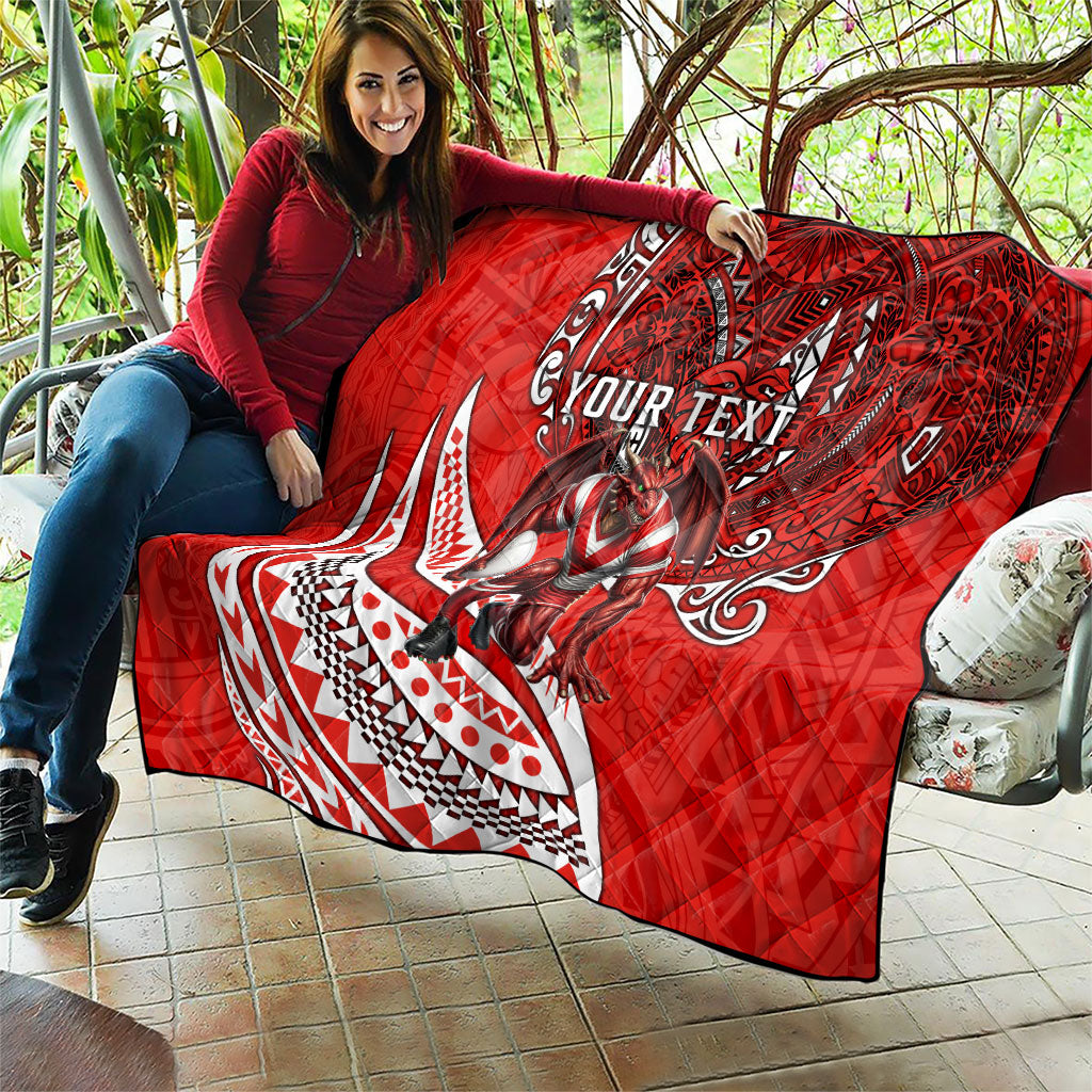 Personalised St George Illawarra Dragons Quilt Polynesian Tribal Art Style With Fierce Red Dragon Mascot