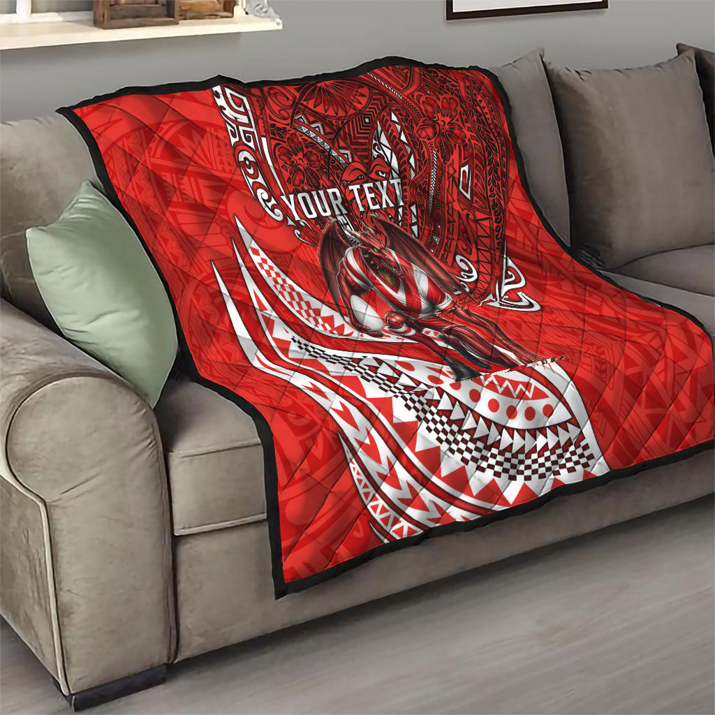 Personalised St George Illawarra Dragons Quilt Polynesian Tribal Art Style With Fierce Red Dragon Mascot