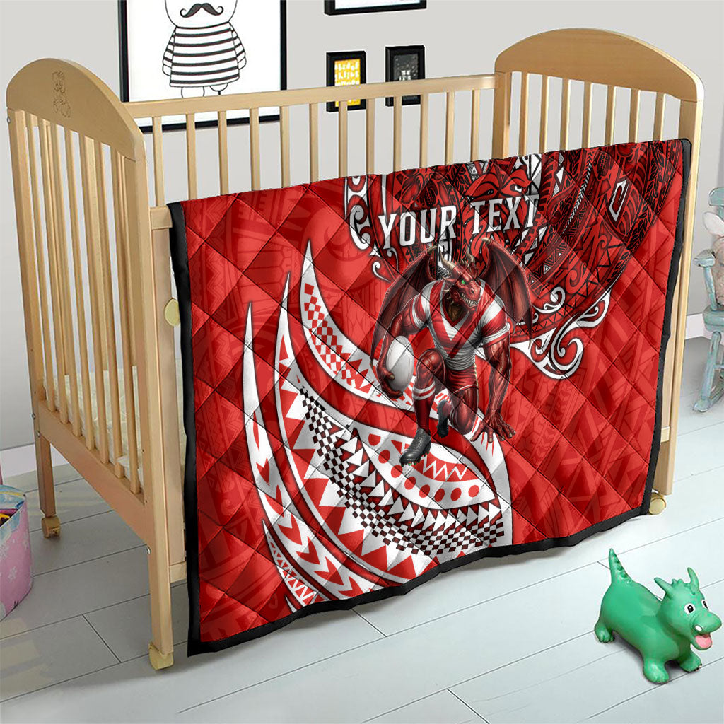 Personalised St George Illawarra Dragons Quilt Polynesian Tribal Art Style With Fierce Red Dragon Mascot