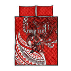 Personalised St George Illawarra Dragons Quilt Bed Set Polynesian Tribal Art Style With Fierce Red Dragon Mascot