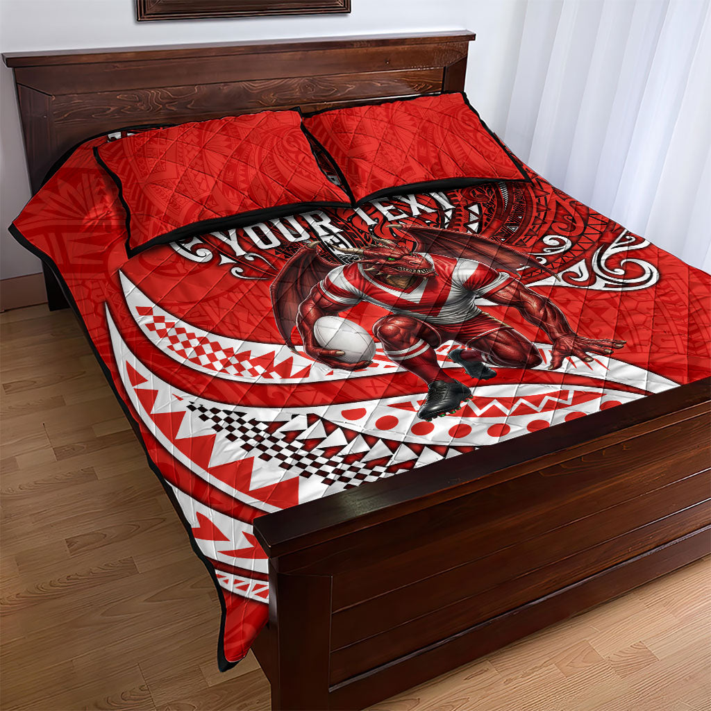 Personalised St George Illawarra Dragons Quilt Bed Set Polynesian Tribal Art Style With Fierce Red Dragon Mascot
