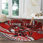 Personalised St George Illawarra Dragons Round Carpet Polynesian Tribal Art Style With Fierce Red Dragon Mascot