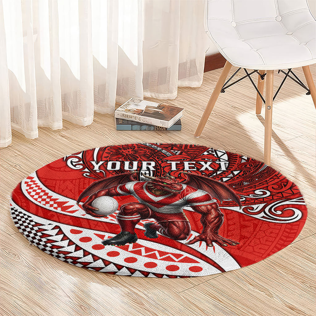 Personalised St George Illawarra Dragons Round Carpet Polynesian Tribal Art Style With Fierce Red Dragon Mascot