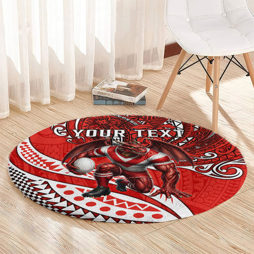 Personalised St George Illawarra Dragons Round Carpet Polynesian Tribal Art Style With Fierce Red Dragon Mascot