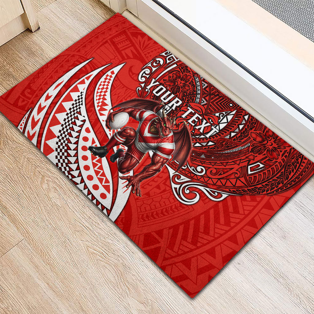 Personalised St George Illawarra Dragons Rubber Doormat Polynesian Tribal Art Style With Fierce Red Dragon Mascot
