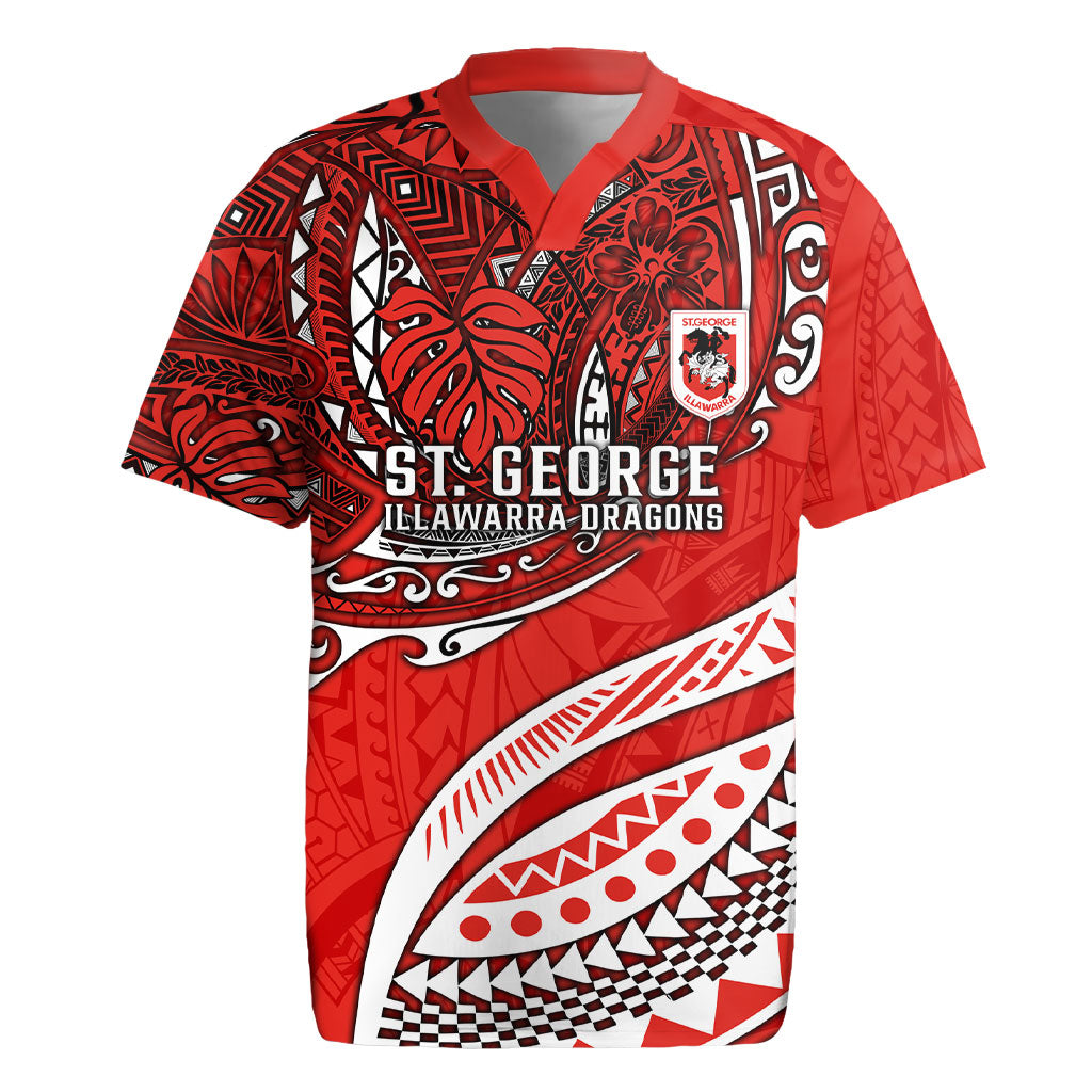 Personalised St George Illawarra Dragons Rugby Jersey Polynesian Tribal Art Style With Fierce Red Dragon Mascot