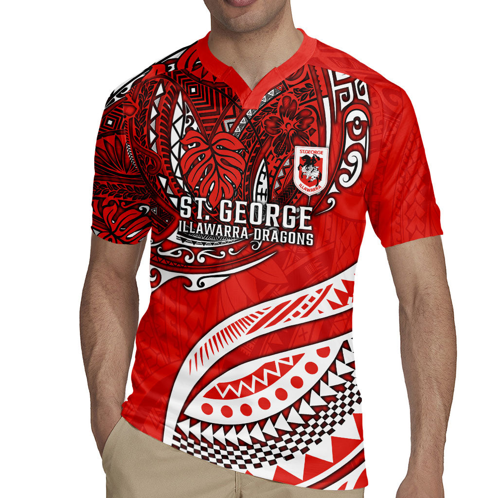 Personalised St George Illawarra Dragons Rugby Jersey Polynesian Tribal Art Style With Fierce Red Dragon Mascot
