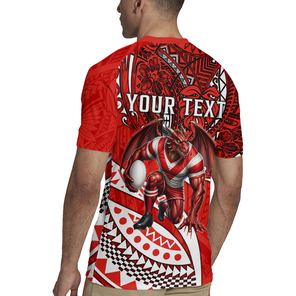 Personalised St George Illawarra Dragons Rugby Jersey Polynesian Tribal Art Style With Fierce Red Dragon Mascot