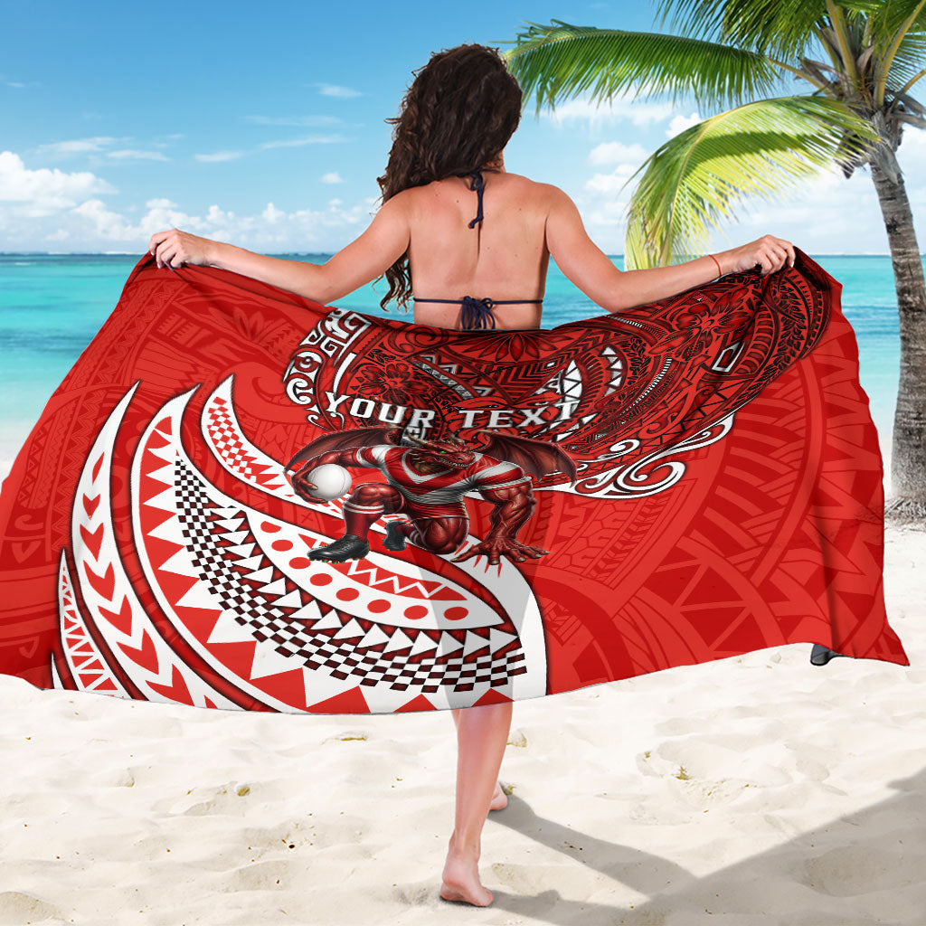 Personalised St George Illawarra Dragons Sarong Polynesian Tribal Art Style With Fierce Red Dragon Mascot