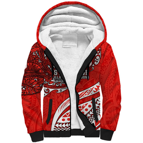 Personalised St George Illawarra Dragons Sherpa Hoodie Polynesian Tribal Art Style With Fierce Red Dragon Mascot
