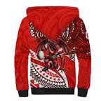 Personalised St George Illawarra Dragons Sherpa Hoodie Polynesian Tribal Art Style With Fierce Red Dragon Mascot