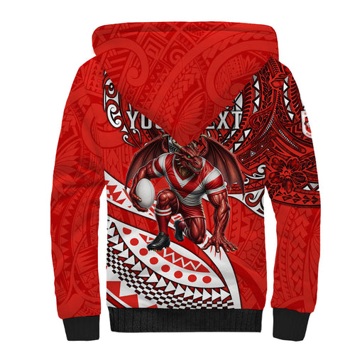 Personalised St George Illawarra Dragons Sherpa Hoodie Polynesian Tribal Art Style With Fierce Red Dragon Mascot