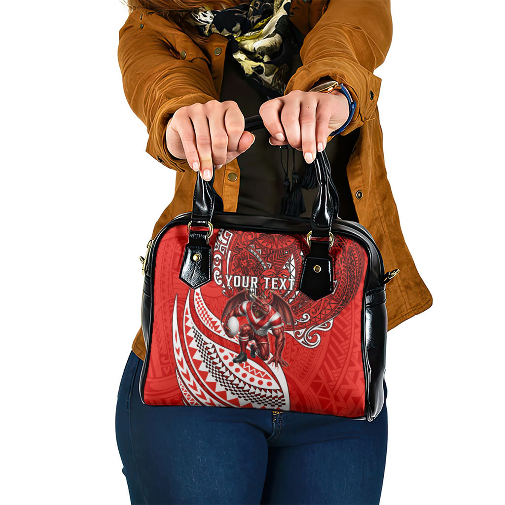 Personalised St George Illawarra Dragons Shoulder Handbag Polynesian Tribal Art Style With Fierce Red Dragon Mascot
