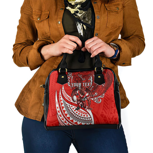 Personalised St George Illawarra Dragons Shoulder Handbag Polynesian Tribal Art Style With Fierce Red Dragon Mascot