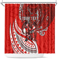Personalised St George Illawarra Dragons Shower Curtain Polynesian Tribal Art Style With Fierce Red Dragon Mascot