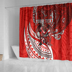 Personalised St George Illawarra Dragons Shower Curtain Polynesian Tribal Art Style With Fierce Red Dragon Mascot