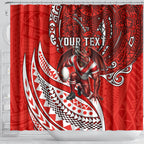 Personalised St George Illawarra Dragons Shower Curtain Polynesian Tribal Art Style With Fierce Red Dragon Mascot